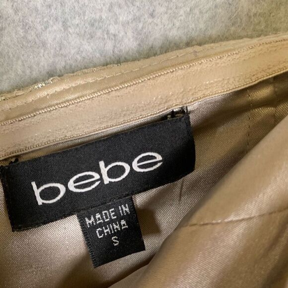Bebe Women’s Size Small Strapless Mini Wrap Bodycon Sequin Dress Neutral - Picture 5 of 7